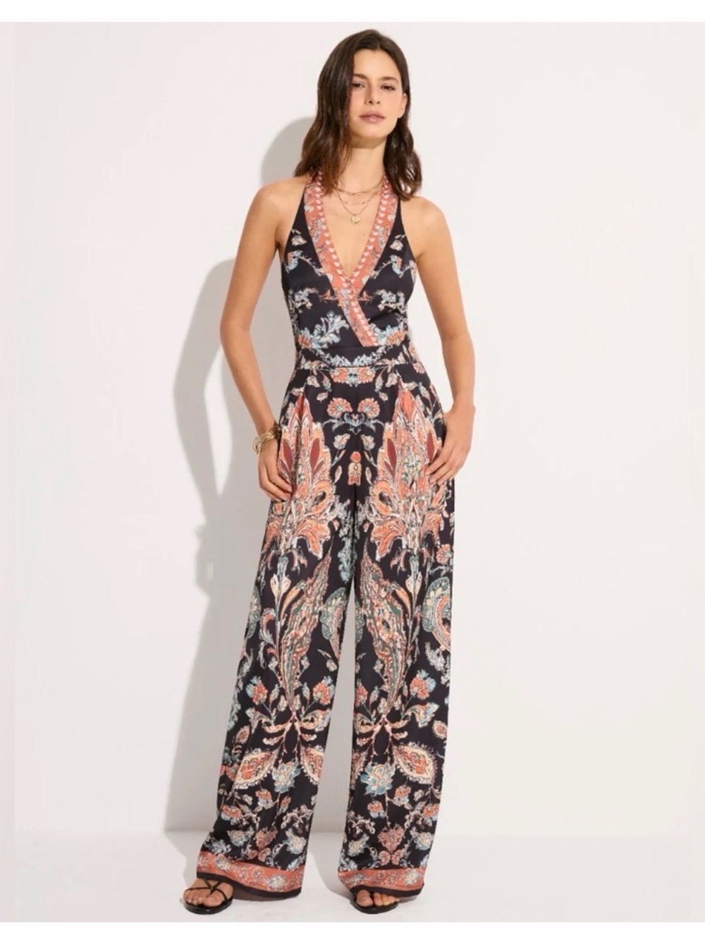 Commense Paisley Print Halter Jumpsuit